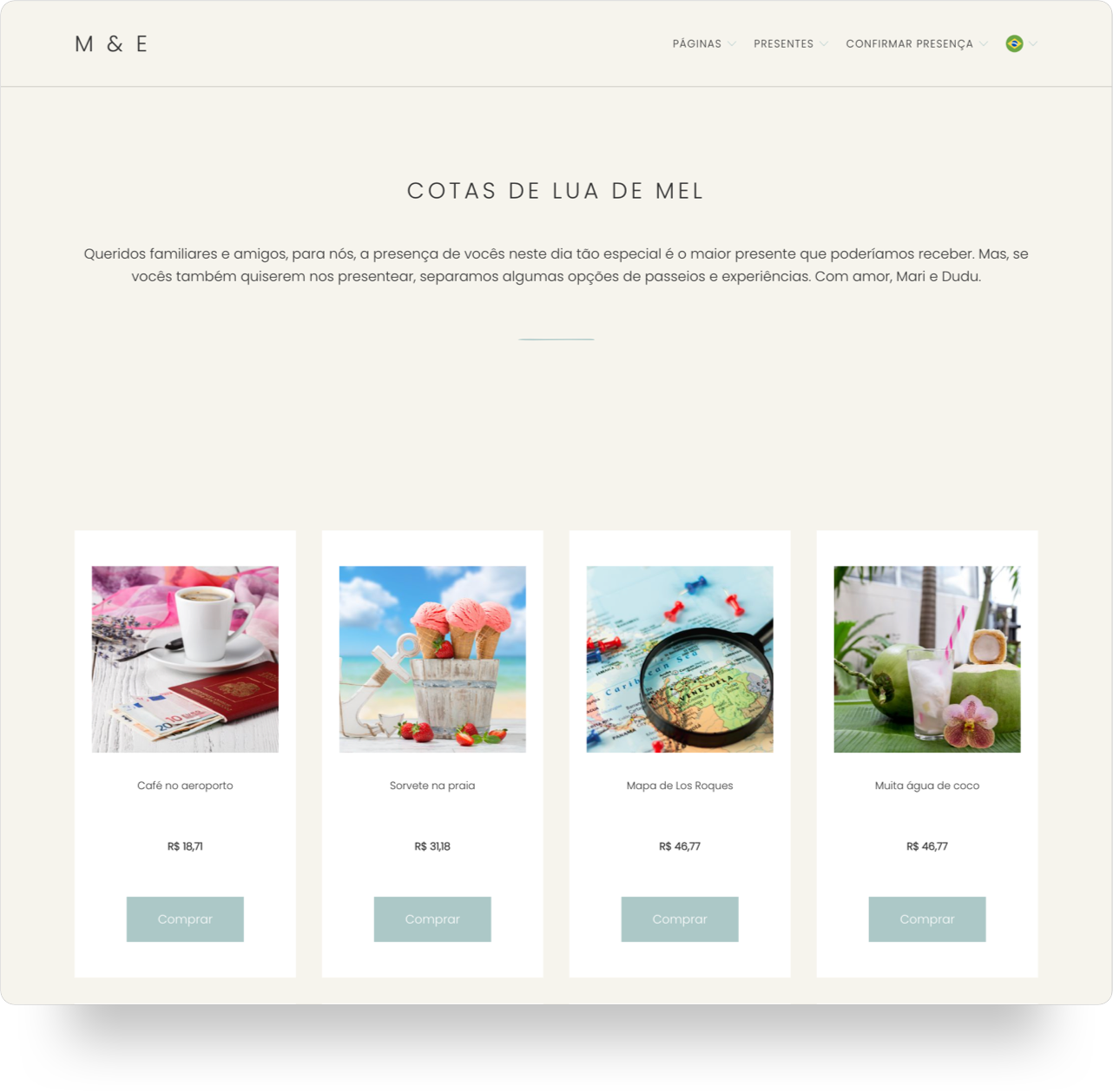 site de casamento com cotas de lua de mel