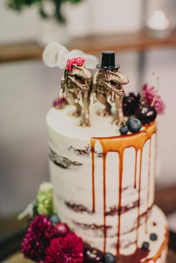 topo de bolo de casamento de dinossauro