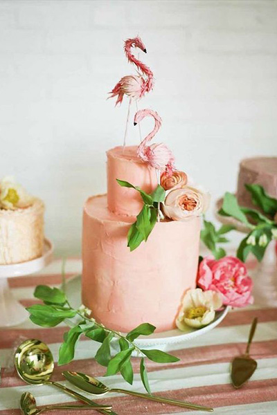 topo de bolo de casamento de flamingo