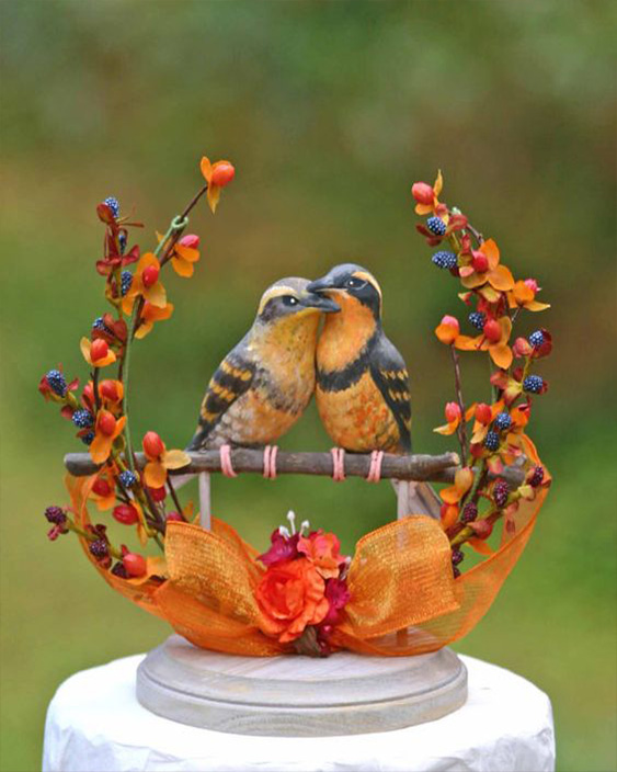 topo de bolo de casamento de pássaros