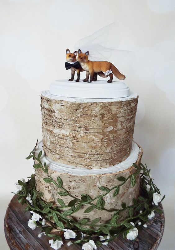 topo de bolo de casamento raposas