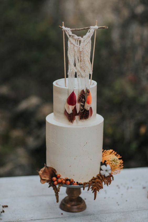 topo de bolo de casamento macramê