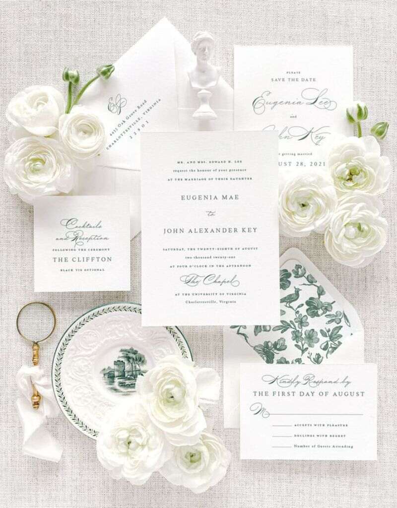 convite de casamento clássico com detalhes florais