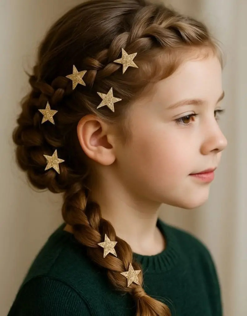 daminha cm trança e estrela no penteado