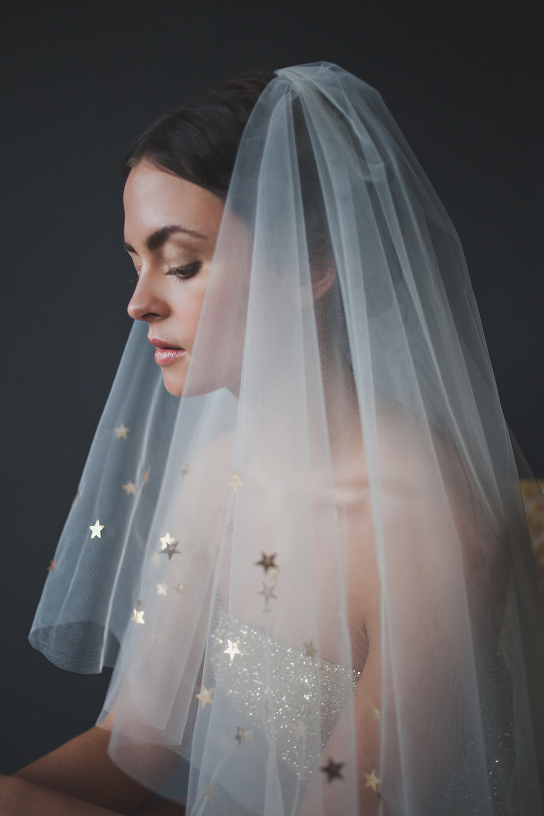 véu de noiva com detalhes em estrelas