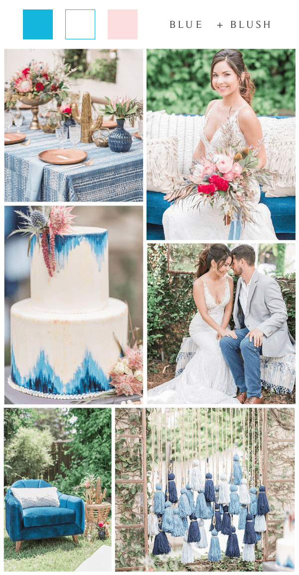 paleta de cores para casamento boho azul e rosa