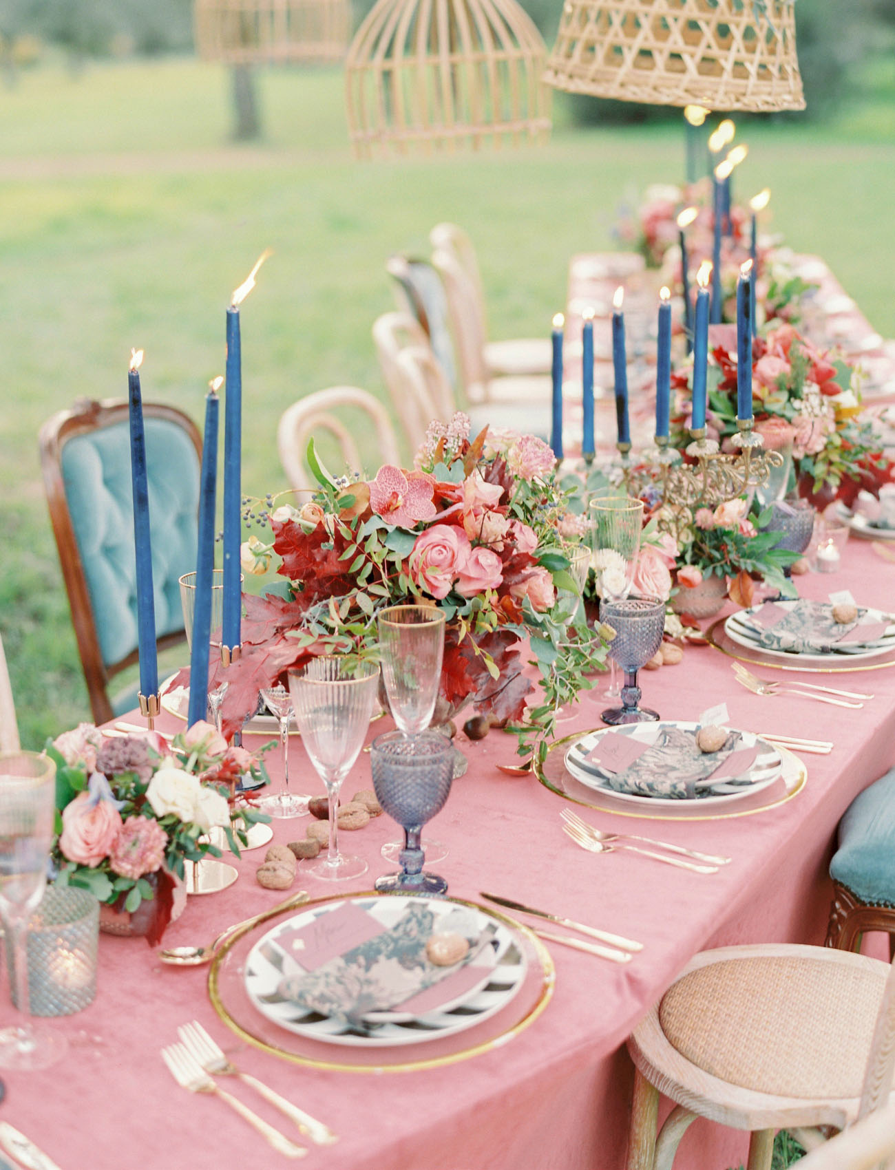 decoração de casamento azul e rosa