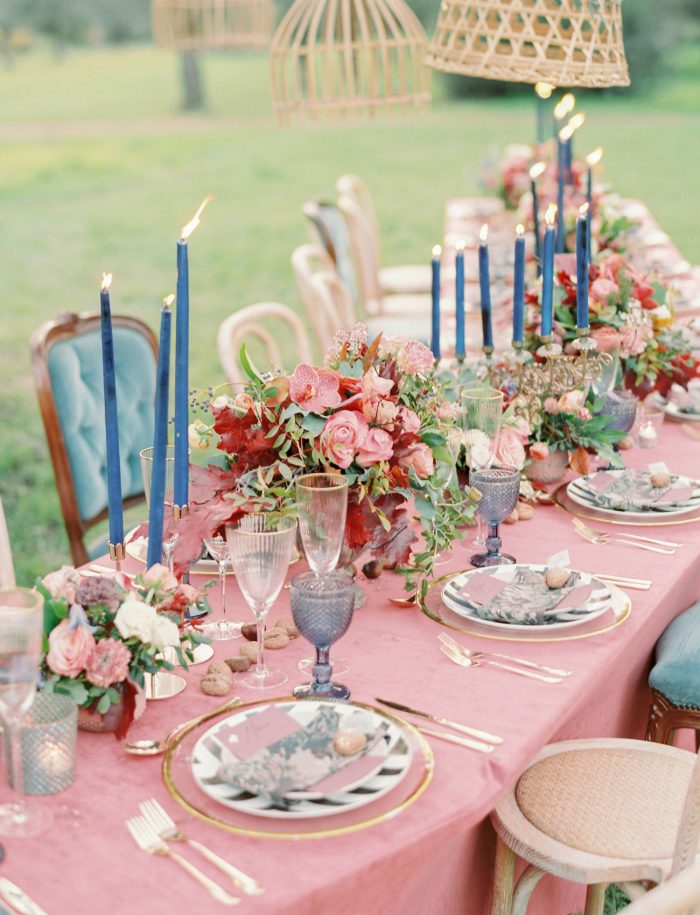  decoração de casamento azul e rosa