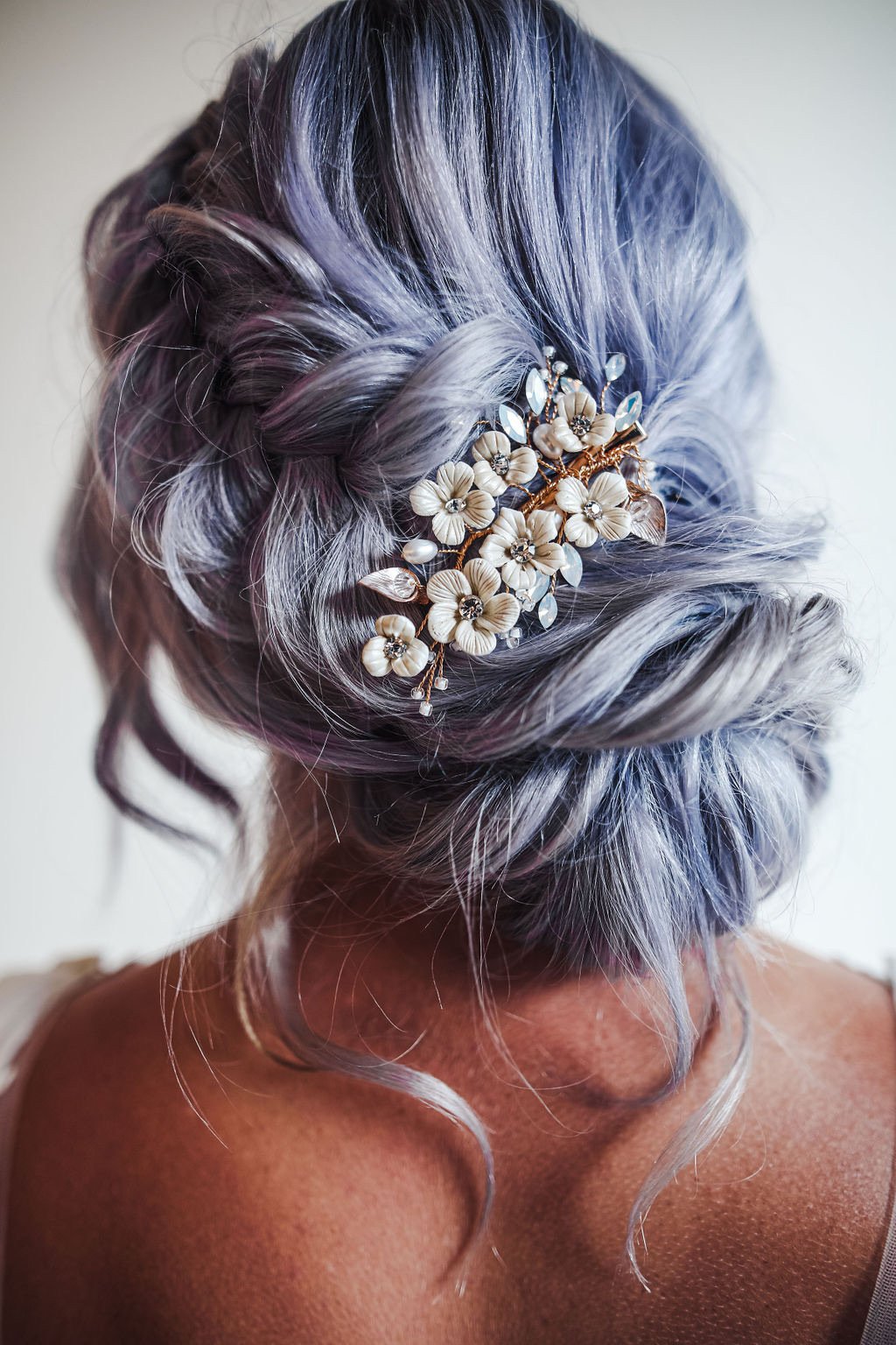 acessório de cabelo para noiva azul