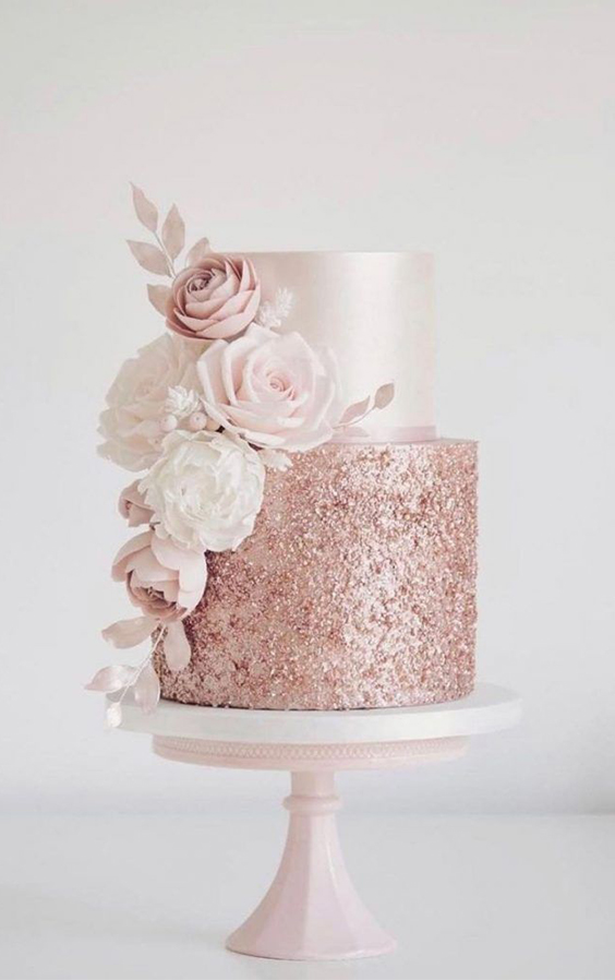 bolo de casamento rose gold