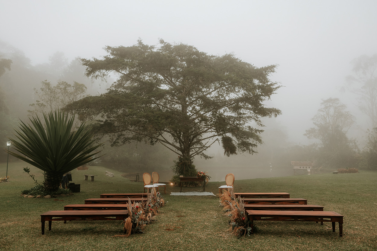 Casamento sustentável em tarde com neblina no Rio de Janeiro