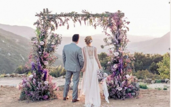 capa post: noivos de mãos dadas em altas de lavanda