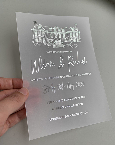 convite feito em papel transparente para bodas de prata
