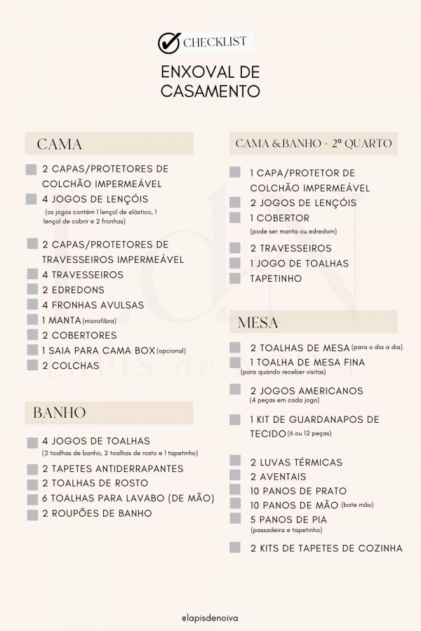 Enxoval De Casamento Lista Completa E Dicas Para Fazer O Seu