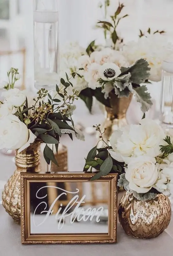 decoração mesa bodas de ouro