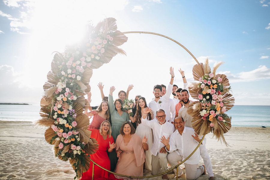 Destination wedding encantador com a presença dos pais em Cancún