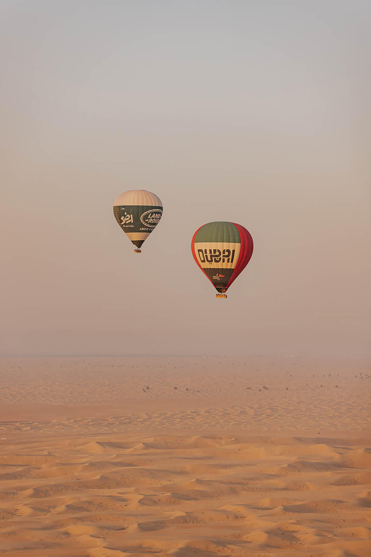 dois balões coloridos no céu a tarde no deserto