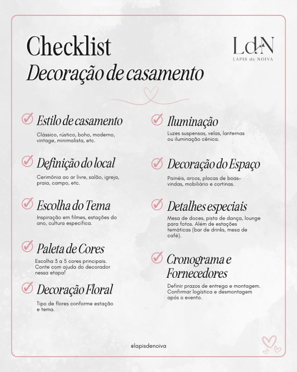 Checklist decoração de casamento