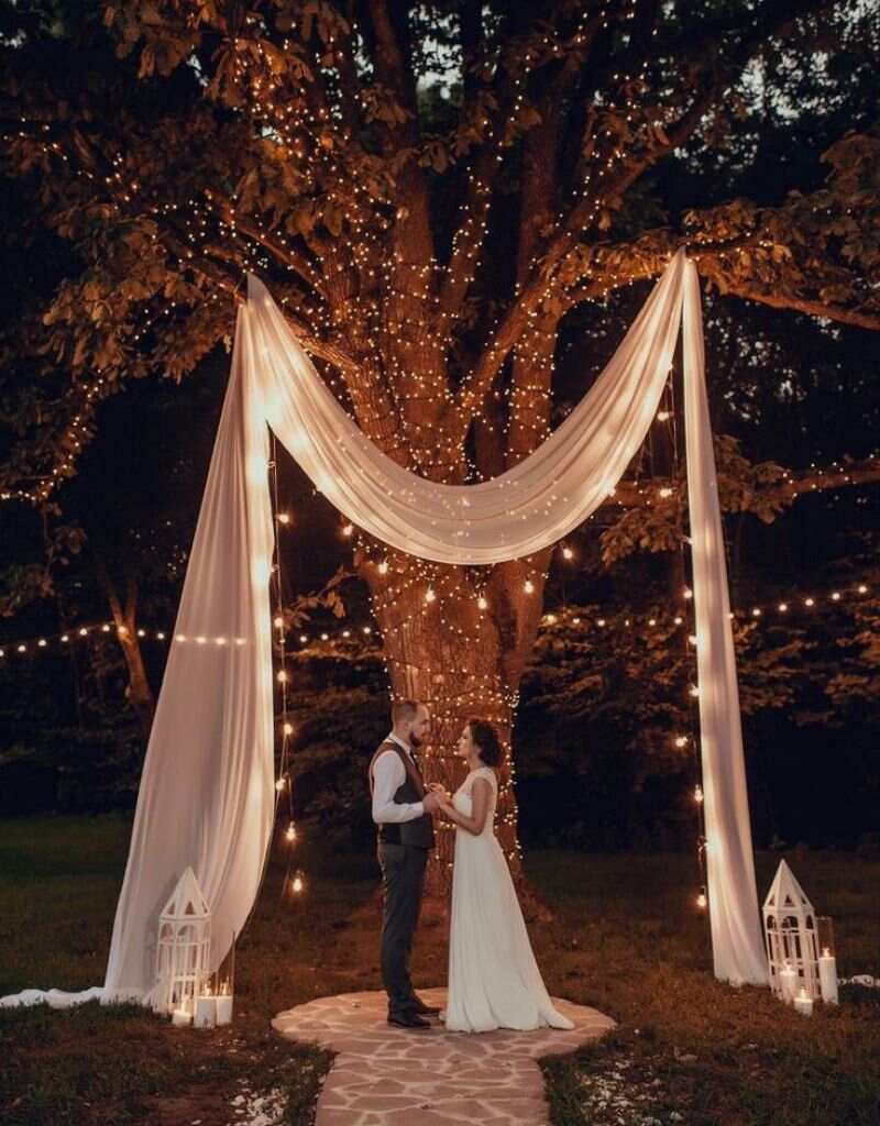 elepoment wedding rustico no campo a noite