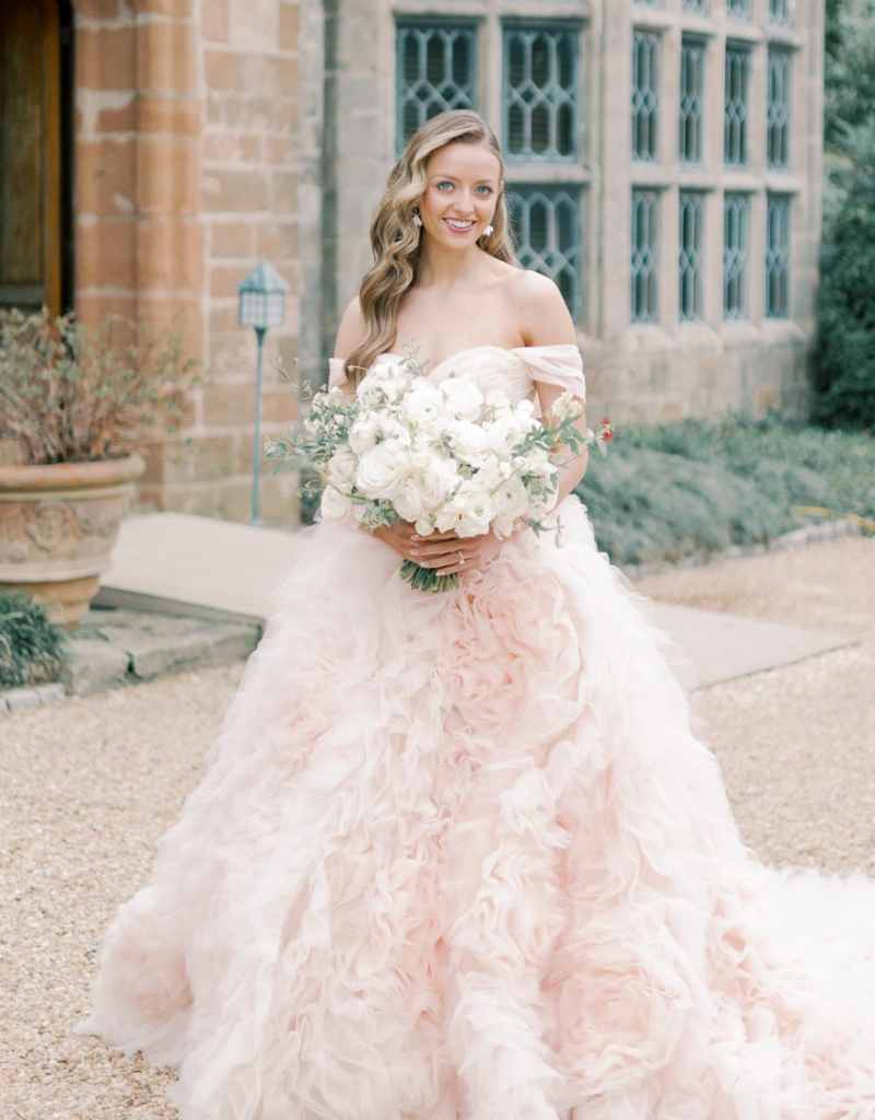  vestido de noiva rosa pastel
