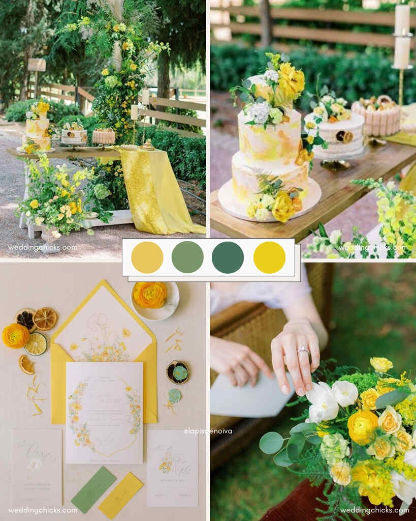 paleta amarela e verde para decoração de casamento de dia