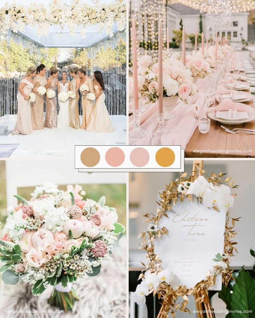 paleta rosa e dourada para decoração de casamento de dia
