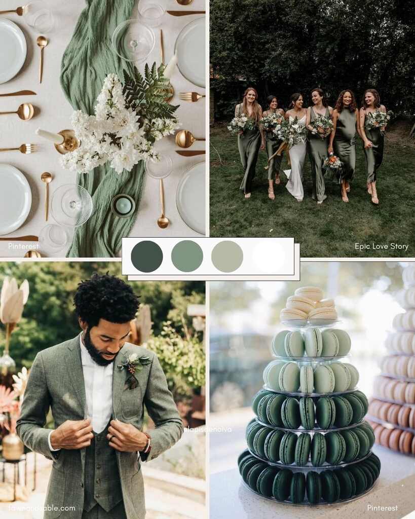 paleta branca e verde para decoração de casamento de dia