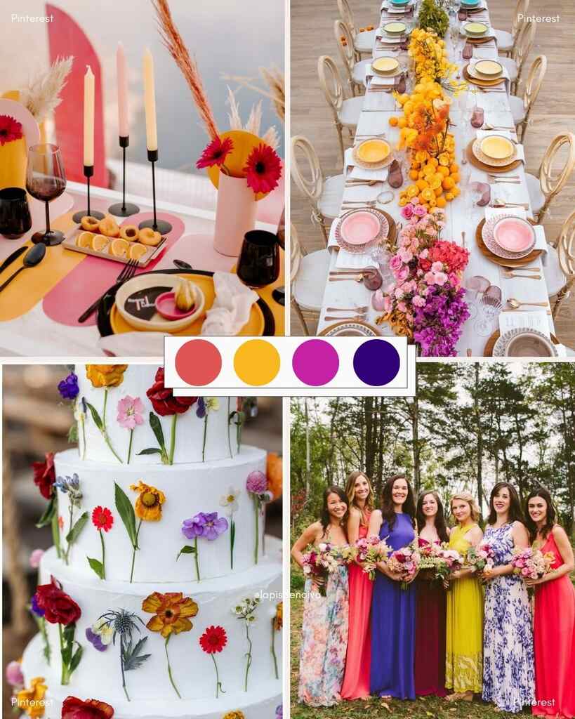 paleta para decoração de casamento de dia em cores vibrantes