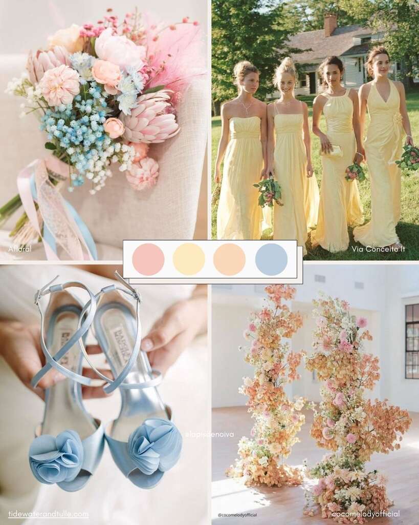 paleta para decoração de casamento de dia em cores pastel