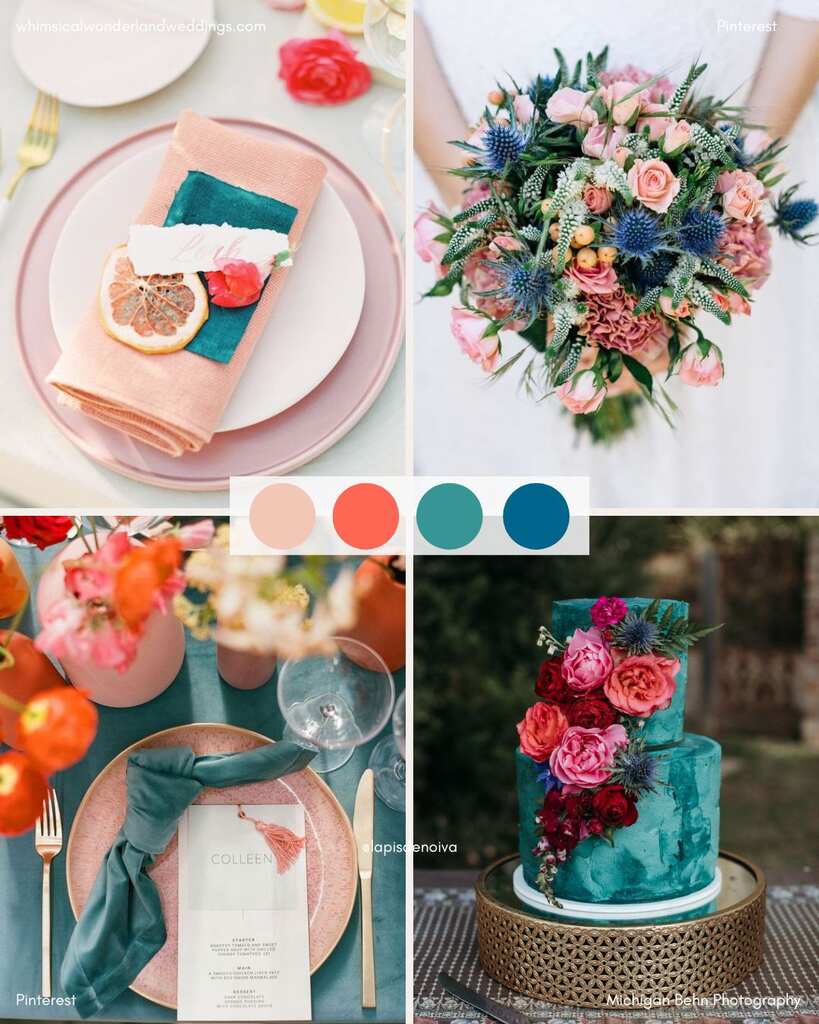 paleta para decoração de casamento de dia em cores vibrantes