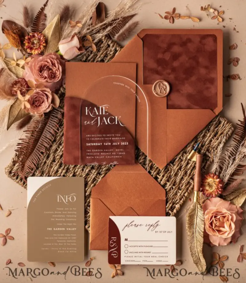 convite para casamento em tons terrosos