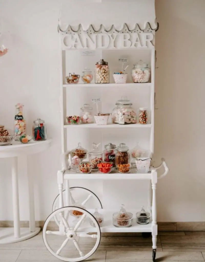 estação de doces para decoração de chá de cozinha