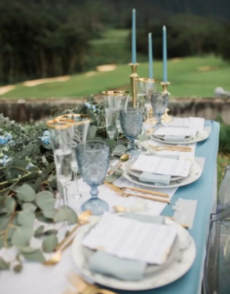 mesa posta casamento azul claro