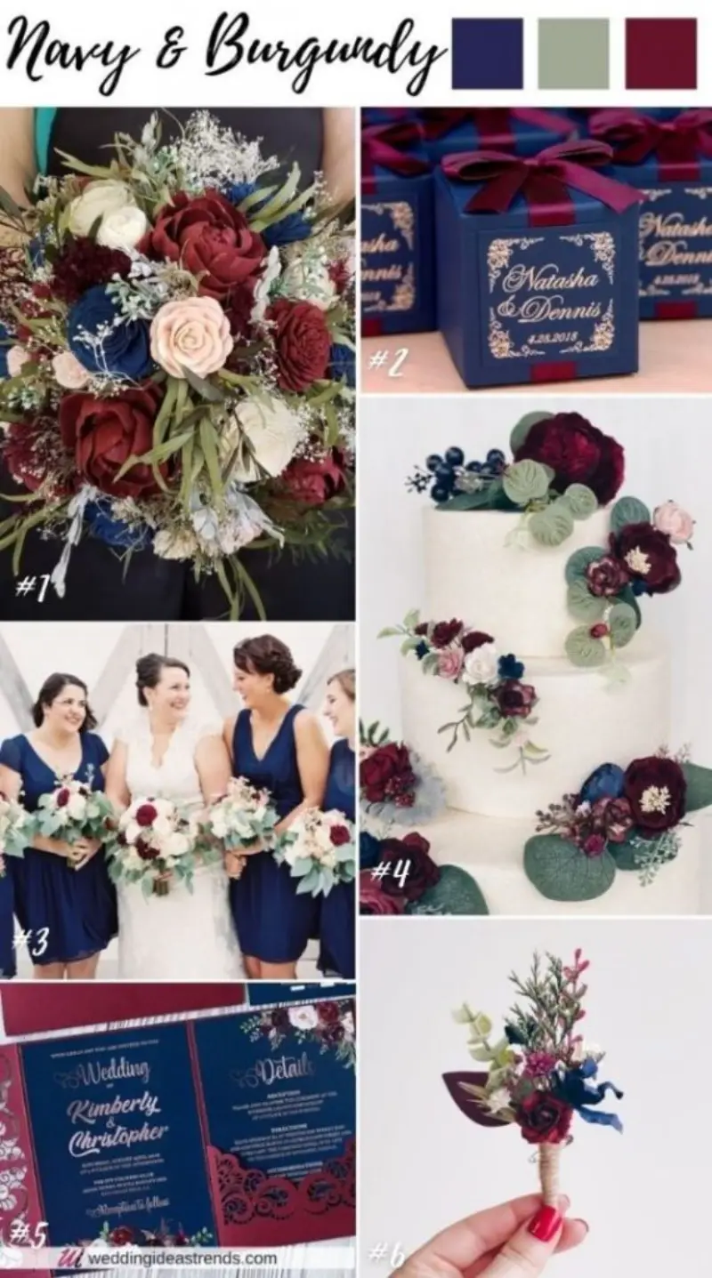paleta de cores para casamento marsala e azul