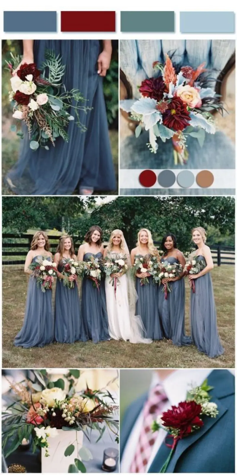 paleta de cores para casamento marsala e azul claro