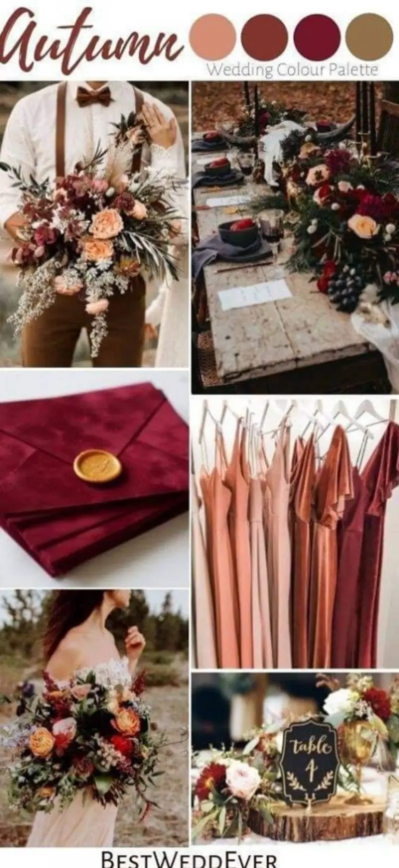 paleta de cores para casamento marsala e tons terrosos