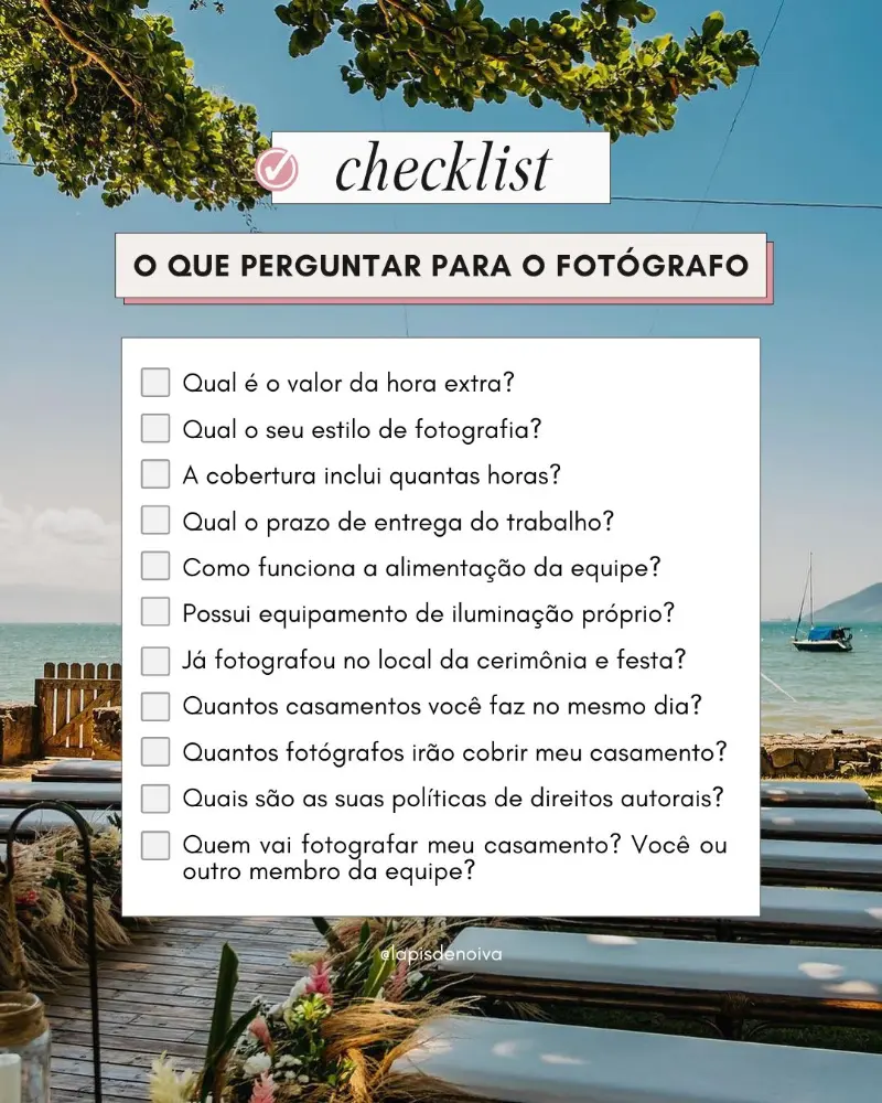 checklist de perguntas para fotógrafo