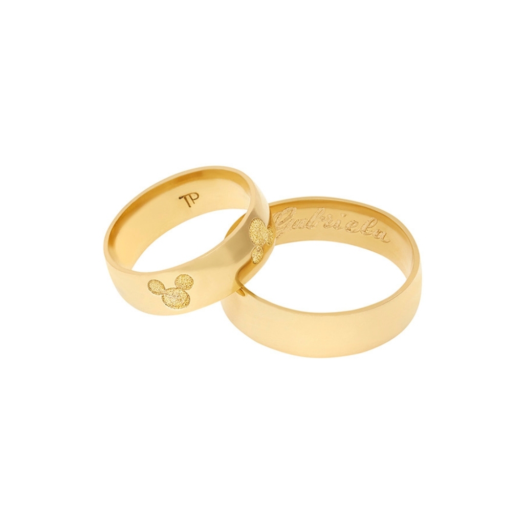 aliança de casamento de ouro personalizada com mickey