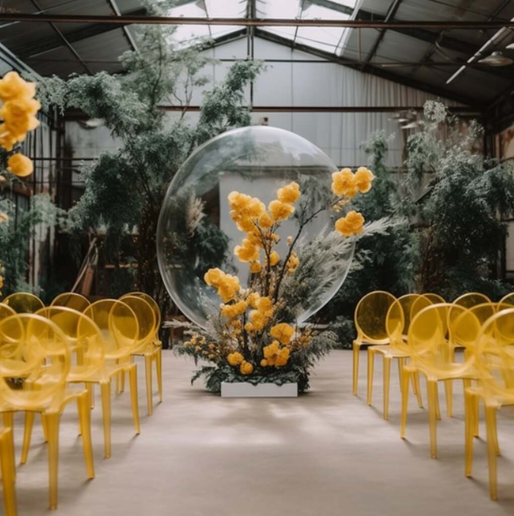 decoração cerimônia de casamento amarelo moderno em salão