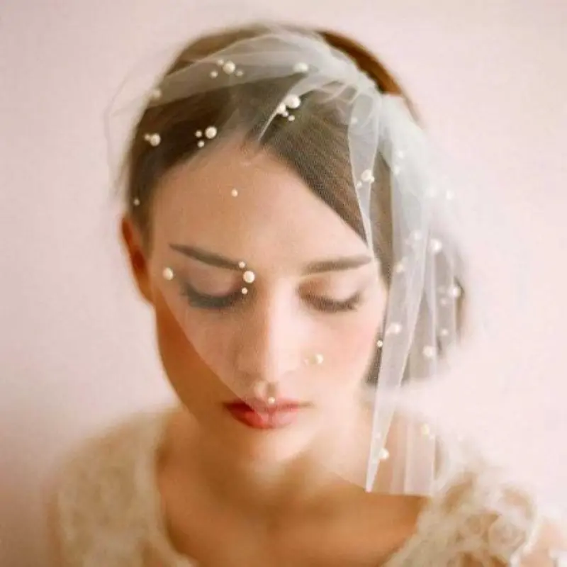 mini véu perolado para casamento civil