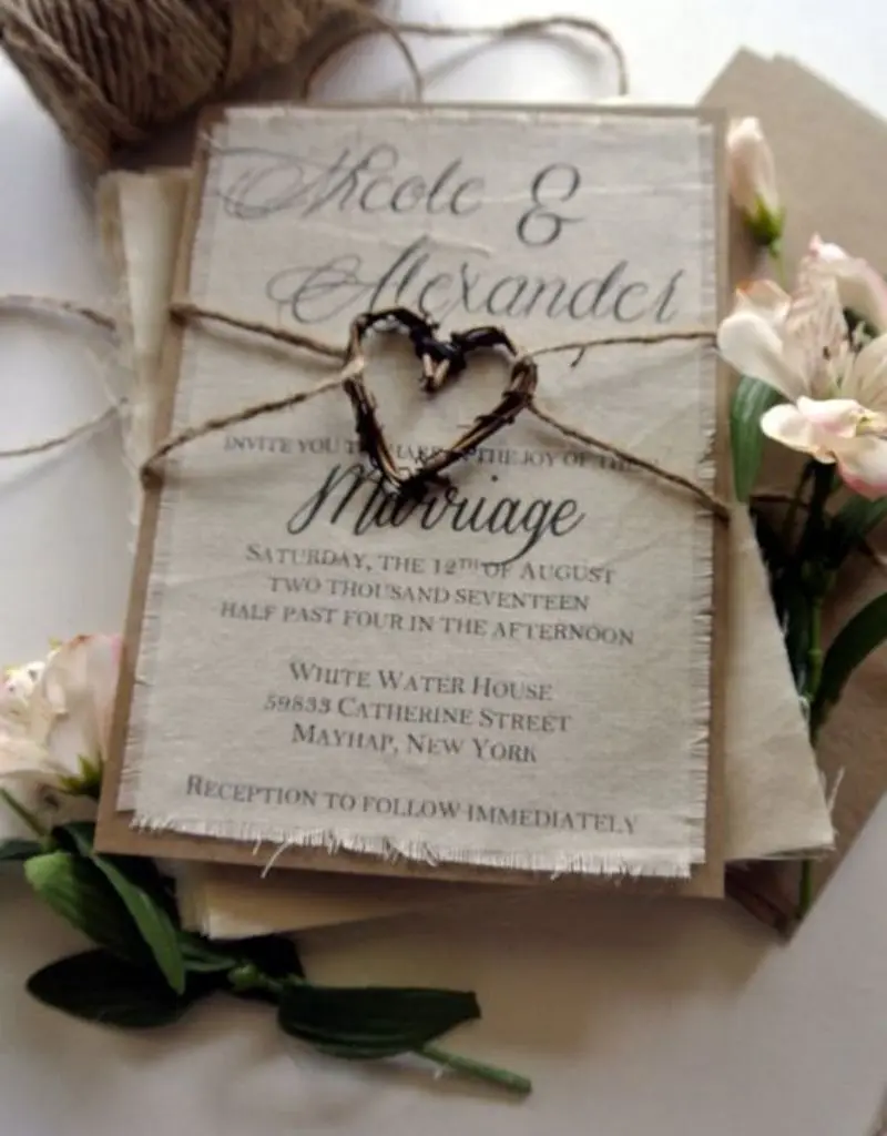convite de casamento rústico com fecho sisal