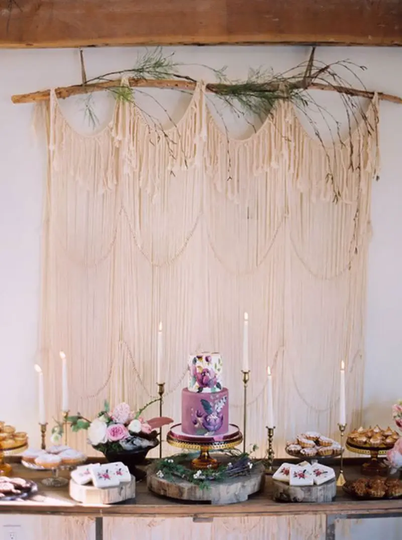 decoração chá de panela boho com macramê