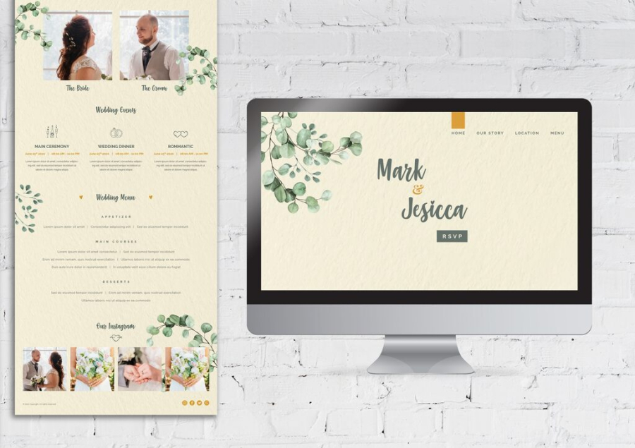 print da tela com o nome dos noivos em site de casamento