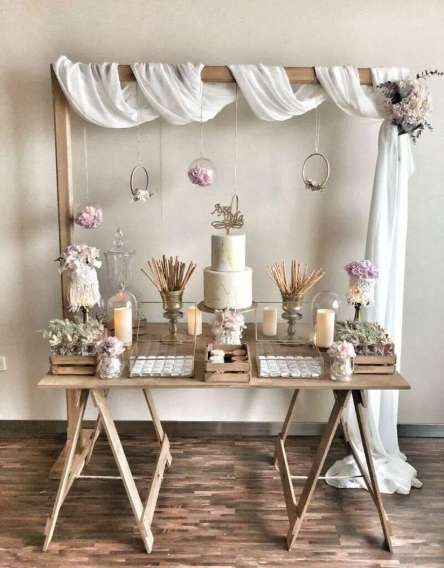 mesa de decoracao para cha de casa nova