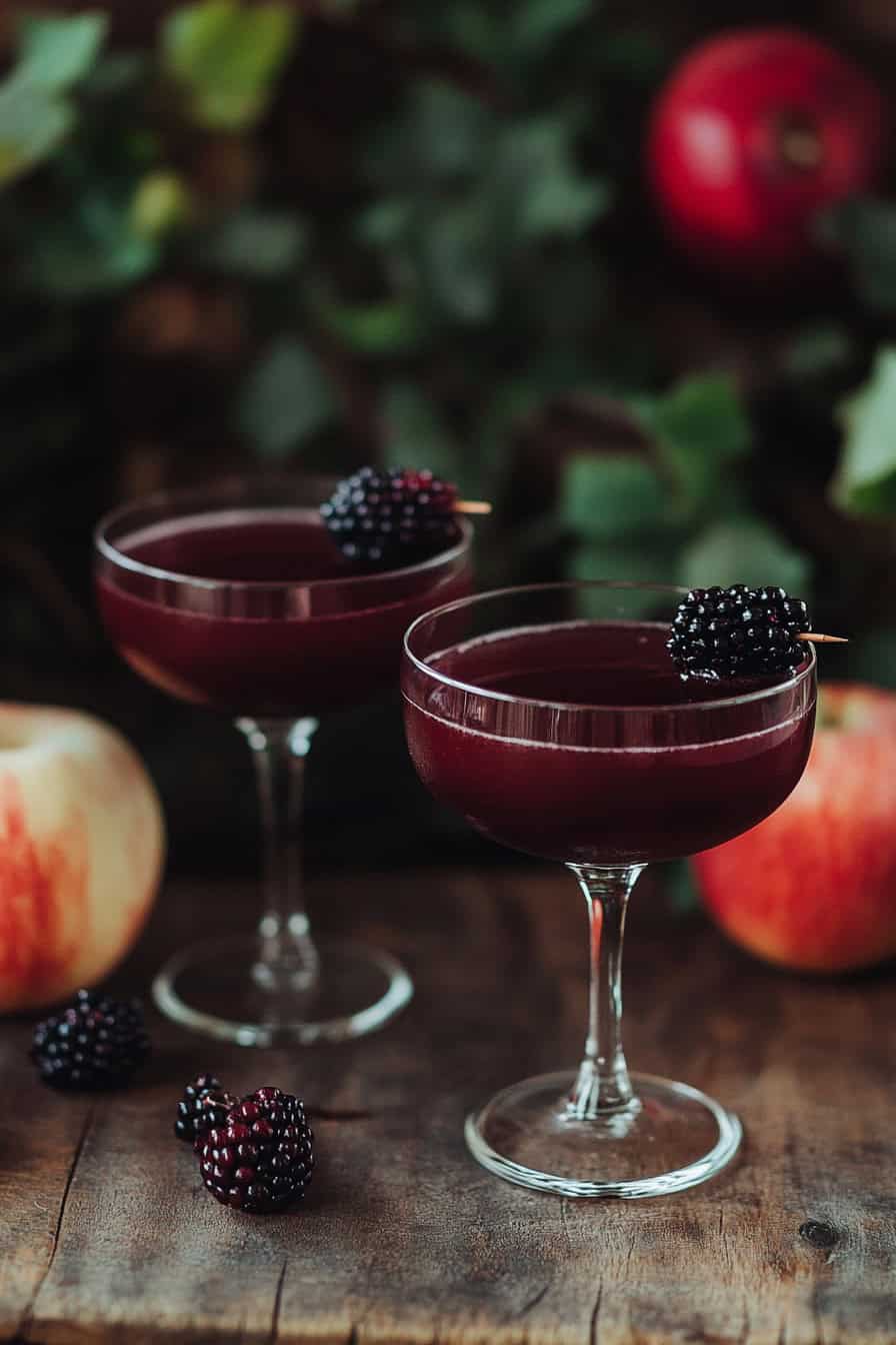 Duas taças cheias de drink com uma amora em cima