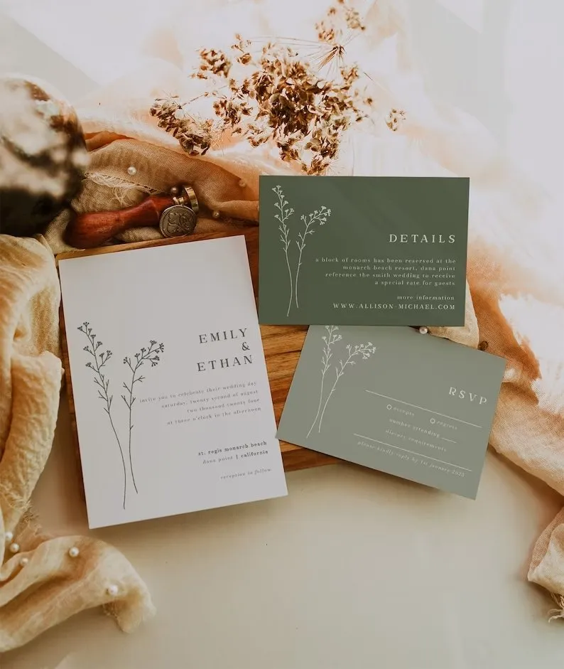 rsvp em convite de casamento em tons de verde