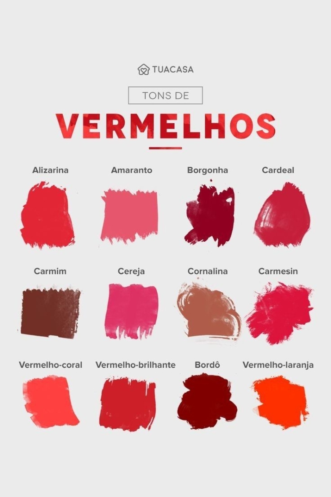 paleta de cores vermelhas