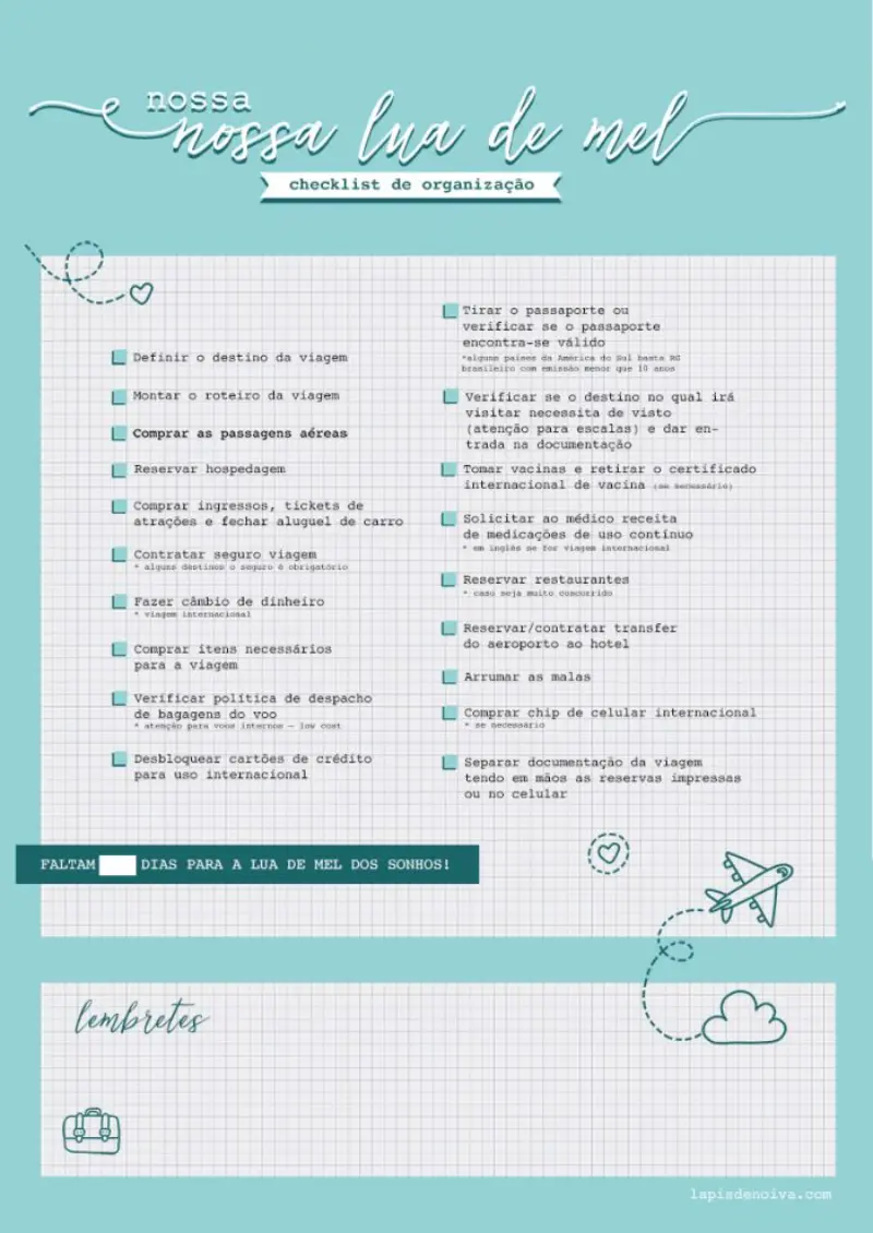 checklist Lua de mel