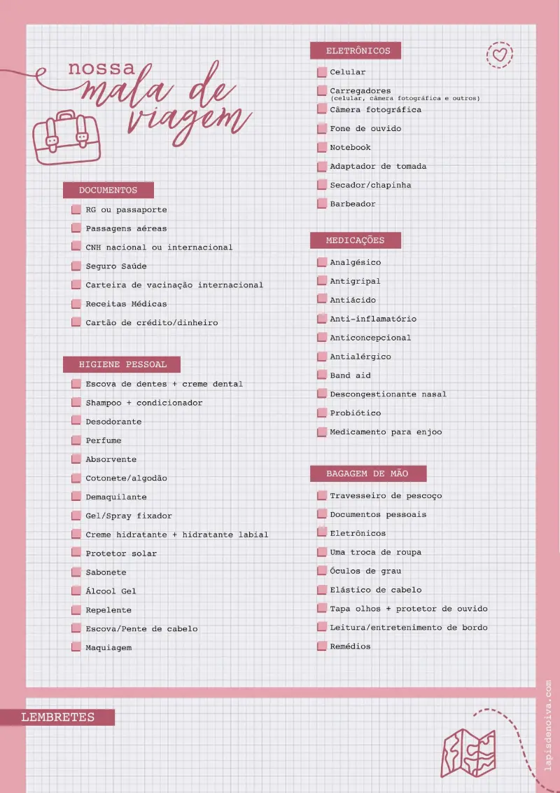 checklist mala de lua de mel