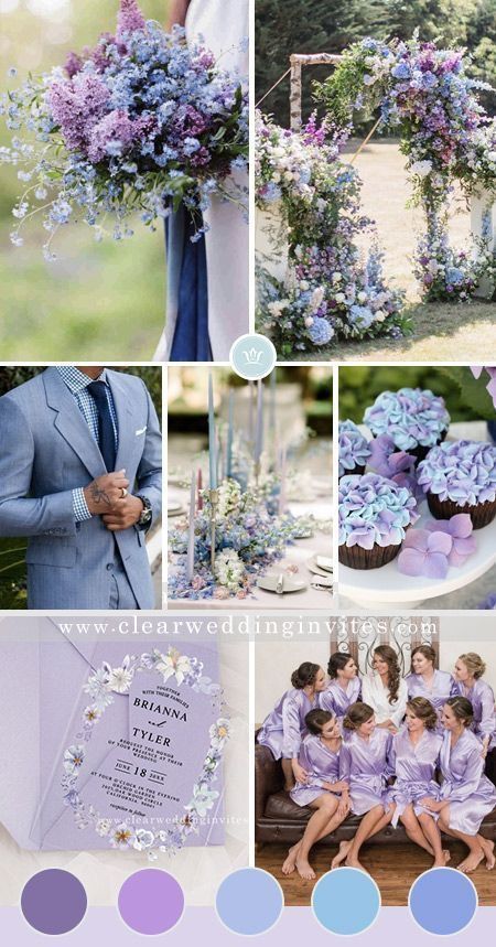 Paleta de cores para casamento enfatizando diferentes totalidades de roxo e azul